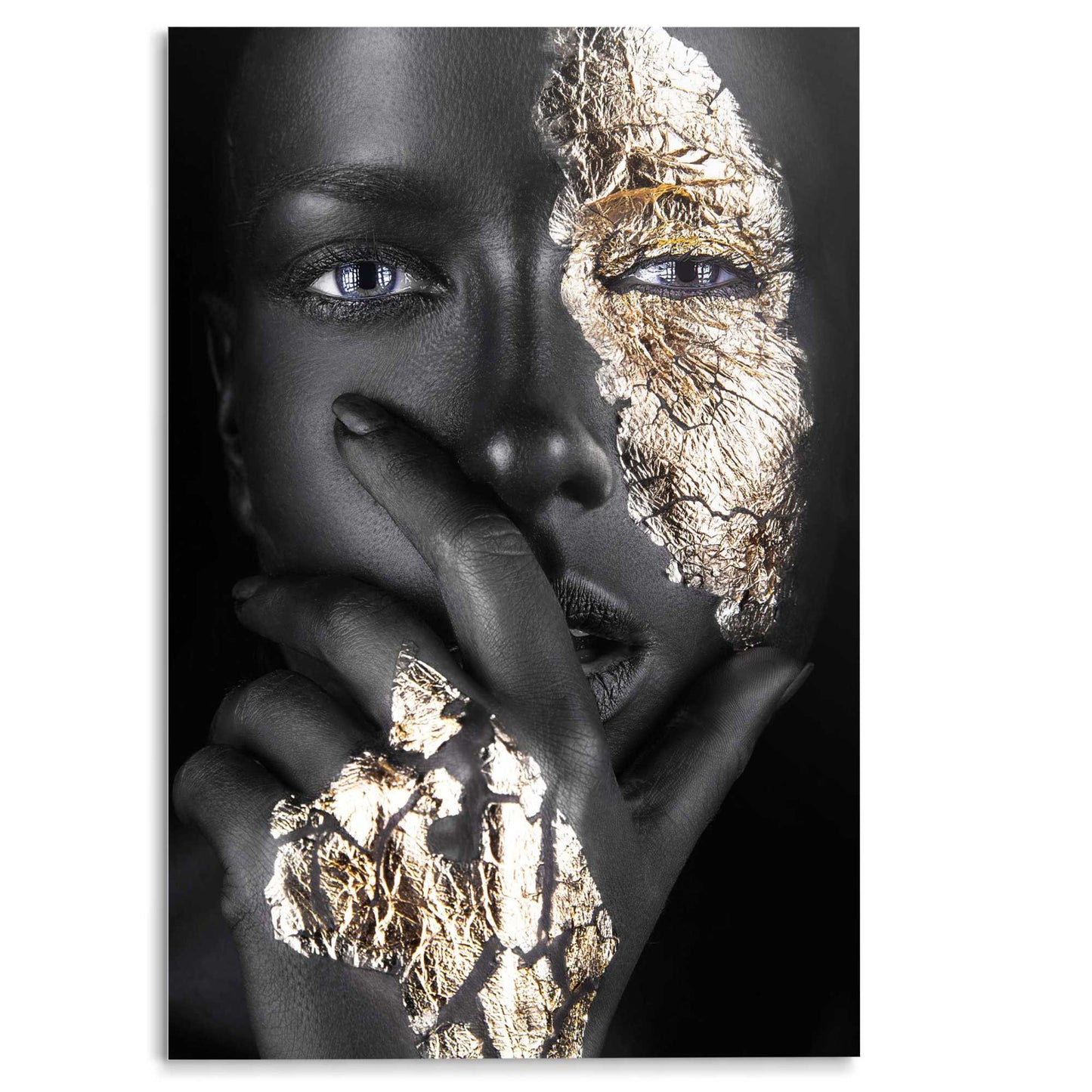 Glasschilderij Black Gold Face 116x78