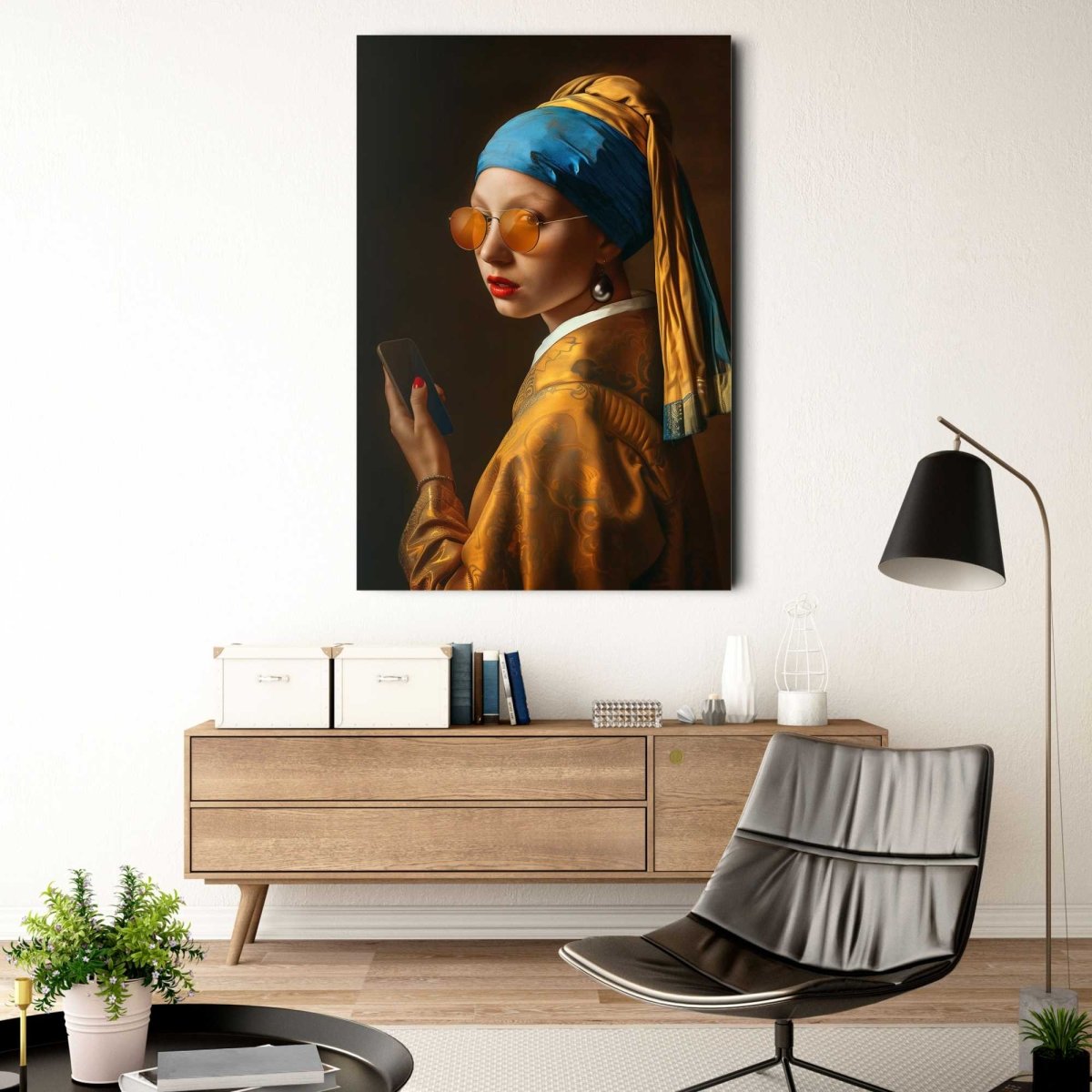 Glasschilderij Modern meisje met de parel 116x78 - Reinders