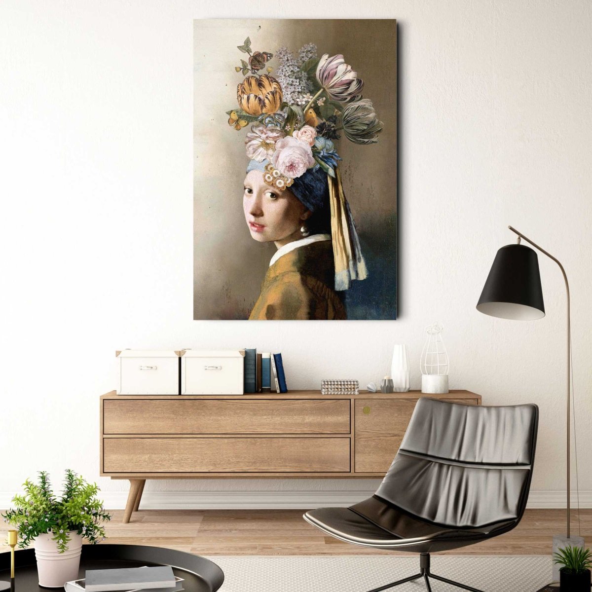 Glasschilderij Vermeer Bloemenmeisje met de Parel 116x78 - Reinders