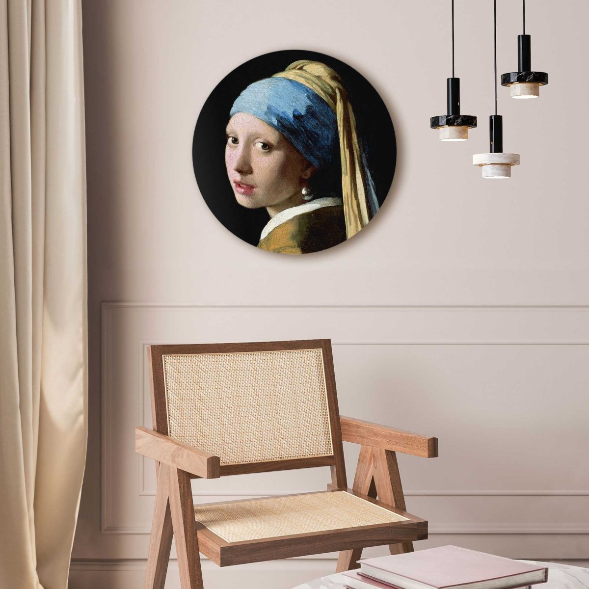 Glasschilderij Vermeer - Meisje met de Parel 50 Rond - Reinders