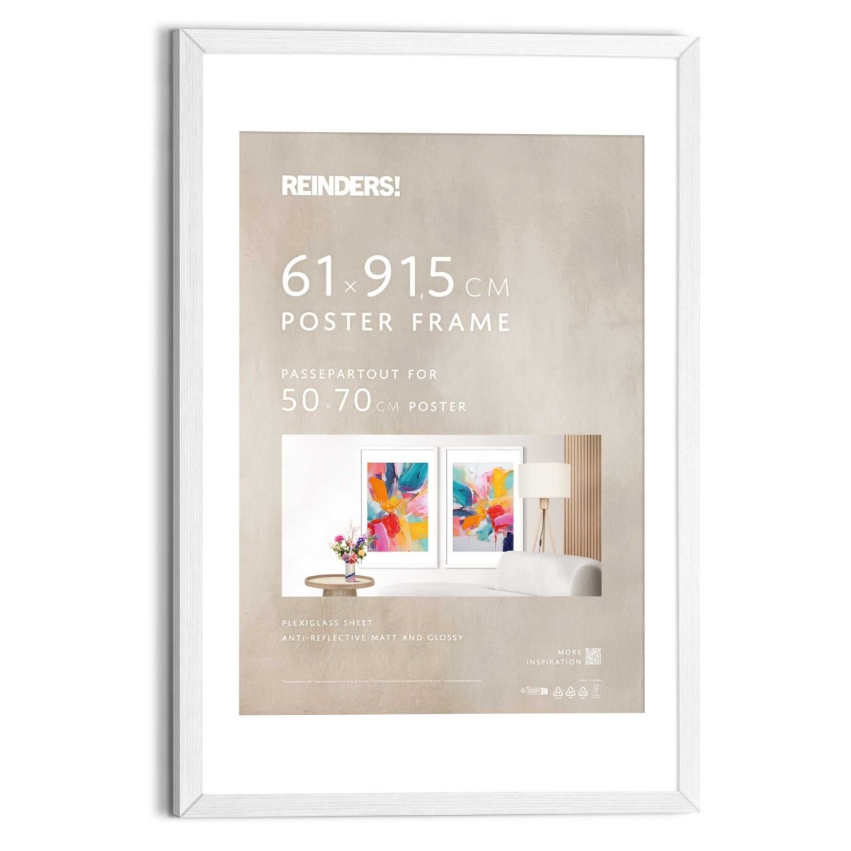 Wissellijst Poster 61x91,5 of 50x70 Wit - Reinders