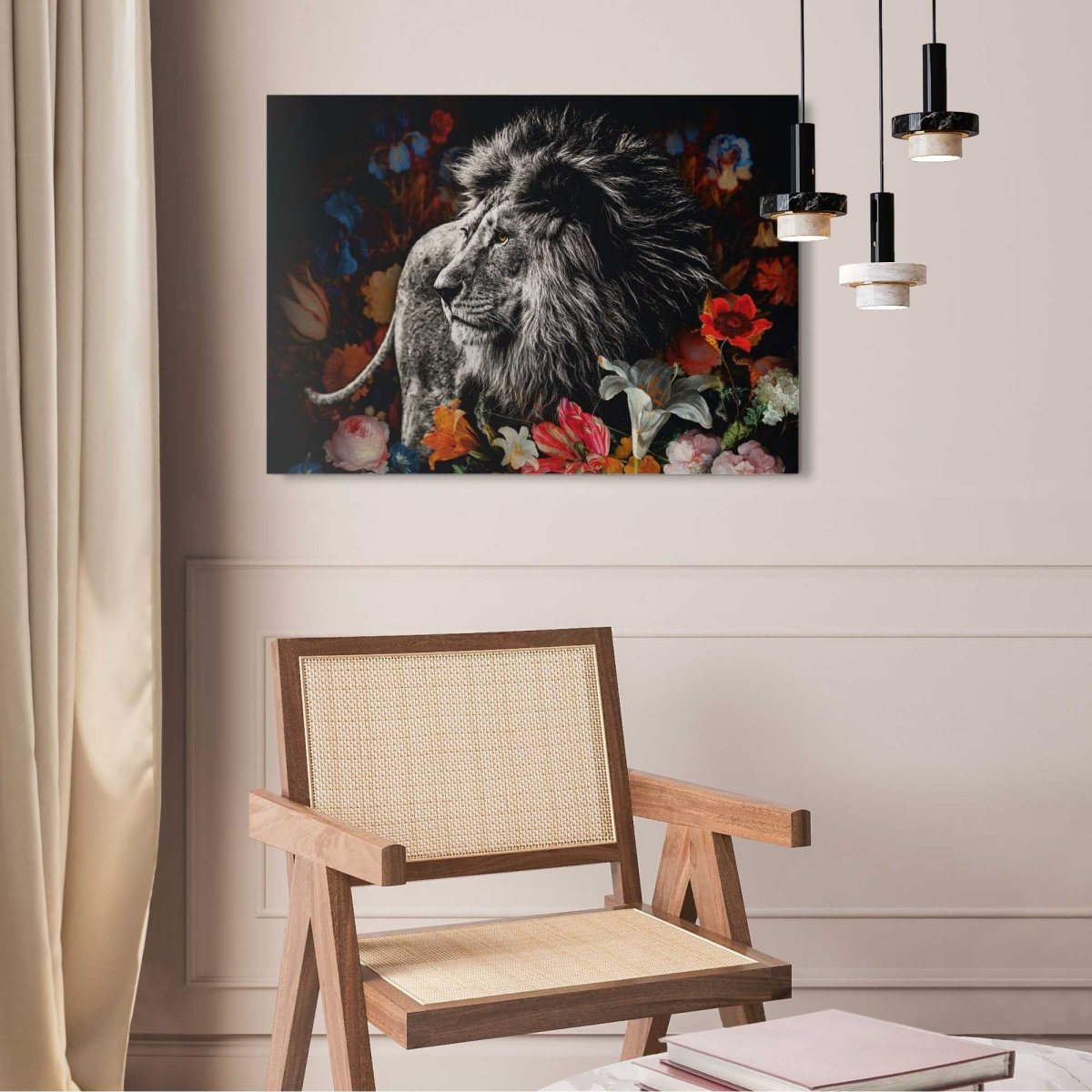 Alu-Dibond Leeuw in Bloemen 50x70 - Reinders