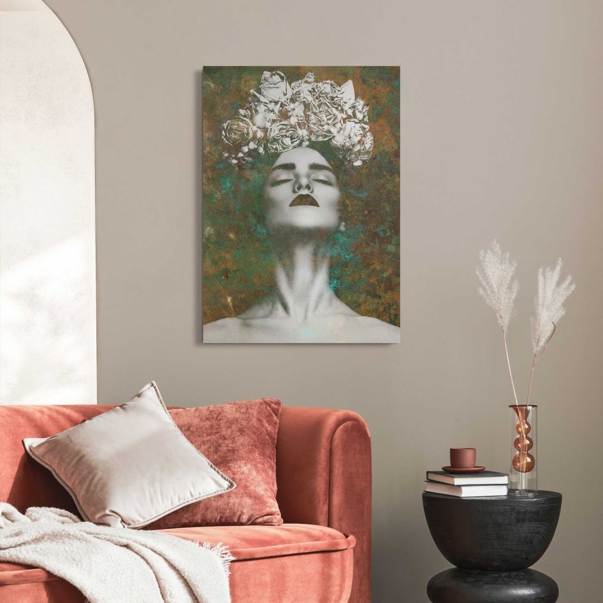 Alu-Dibond Vrouw met bloemenkrans 70x50 - Reinders