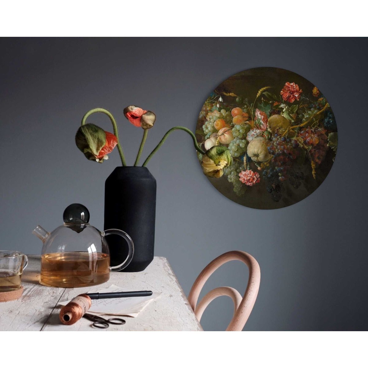 Glasschilderij De Heem Guirlande van vruchten 50 Rond - Reinders