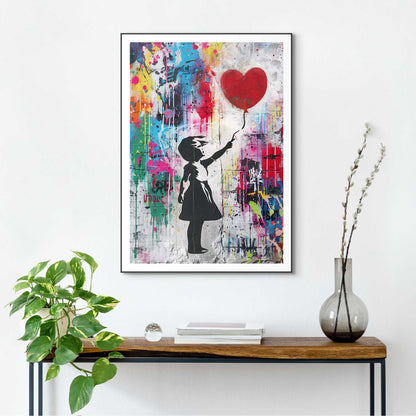 Schilderij Red Balloon Grafitti 70x50