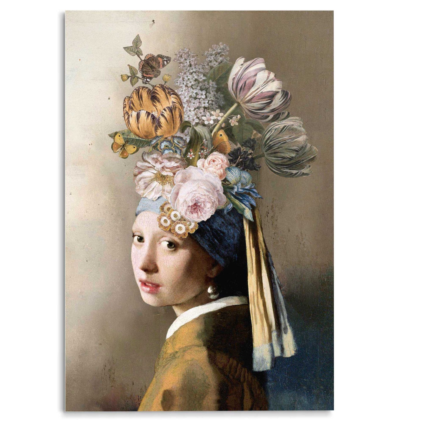Glasschilderij Vermeer Bloemenmeisje met de Parel 116x78