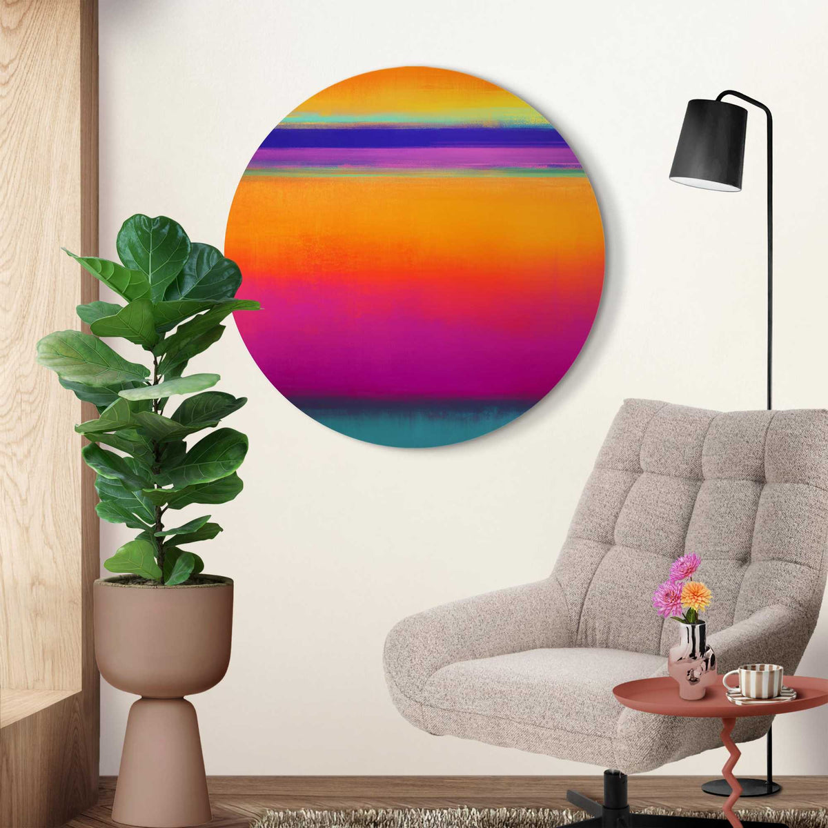 Glasschilderij Kosmische zonsondergang 70 Rond