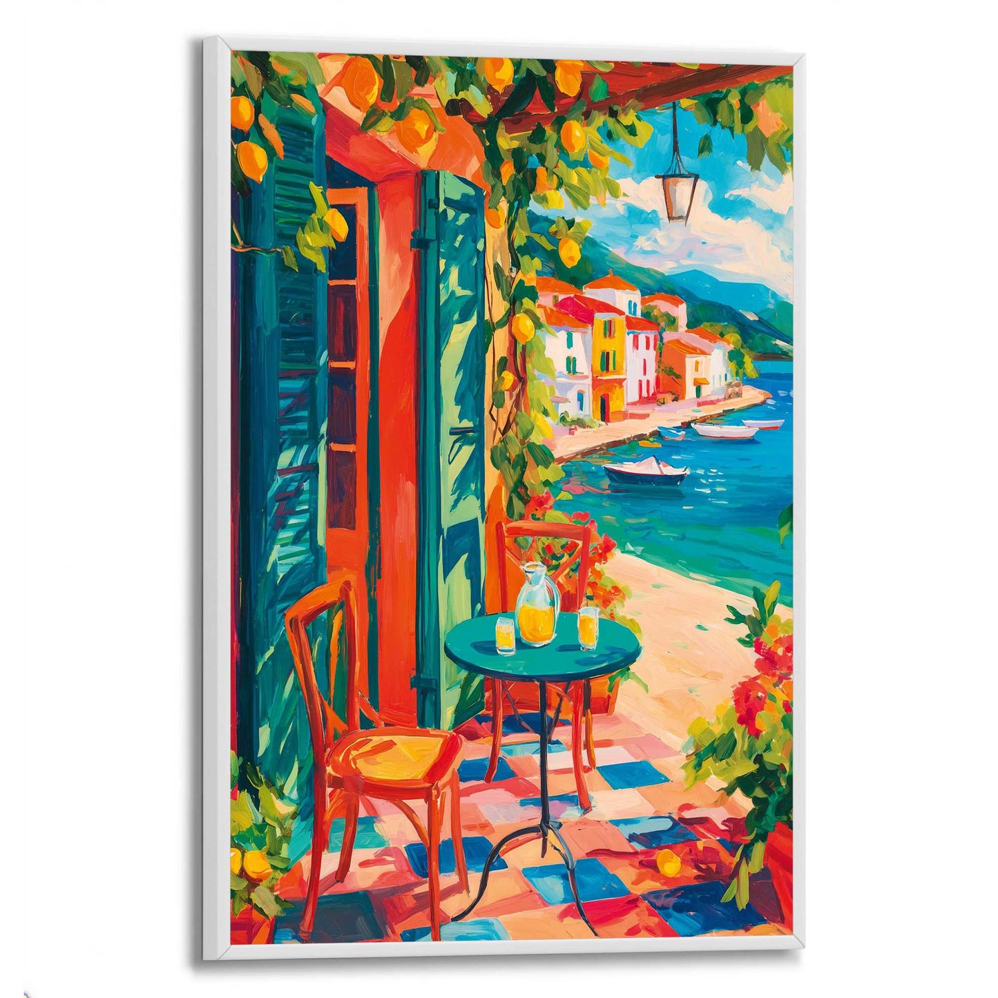 Schilderij Terras aan Zee 30x20