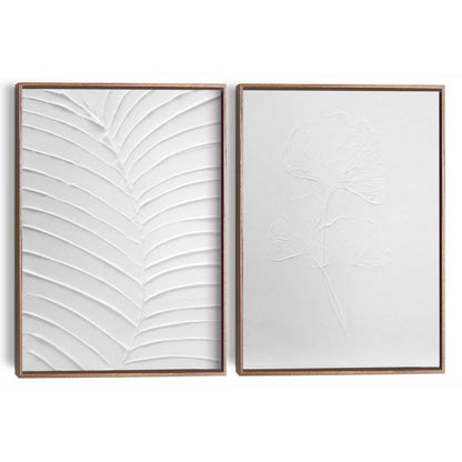 Abstracte wanddecoratie set met structuur Minimalistische bladeren 40x30 - Reliëf Art - Reinders