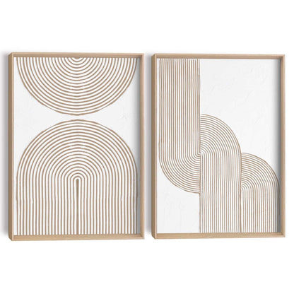 Abstracte wanddecoratie set met structuur Taupe bogen 40x30 - Reliëf Art - Reinders