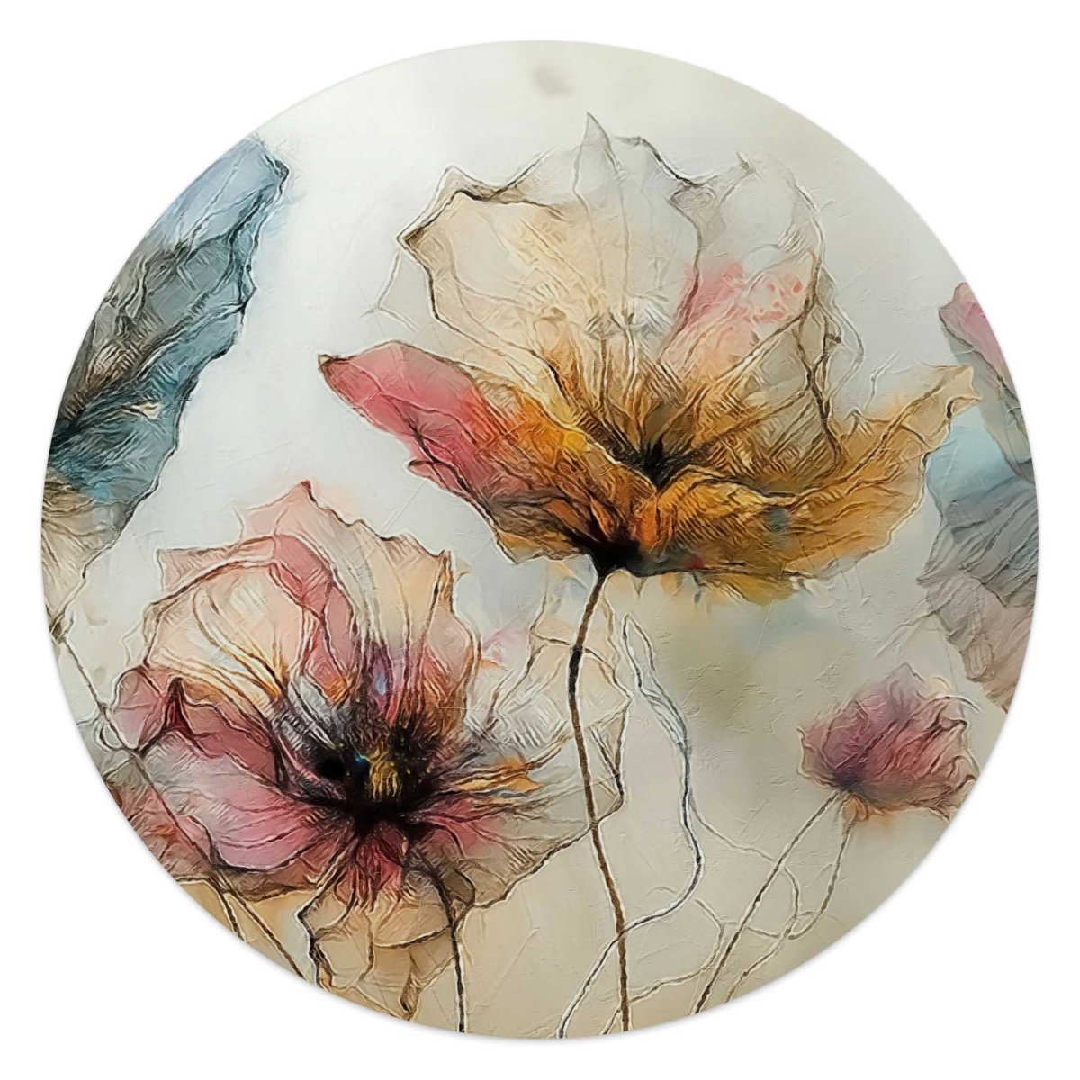 Glasschilderij Aquarel bloemen I 50 Rond - Reinders