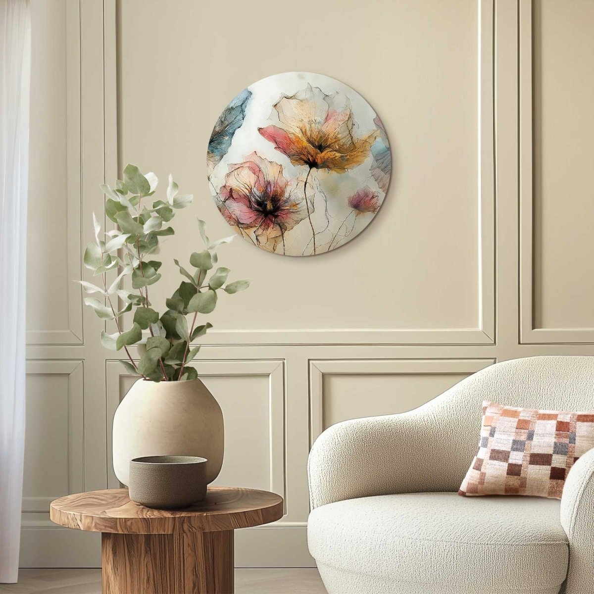 Glasschilderij Aquarel bloemen I 50 Rond - Reinders