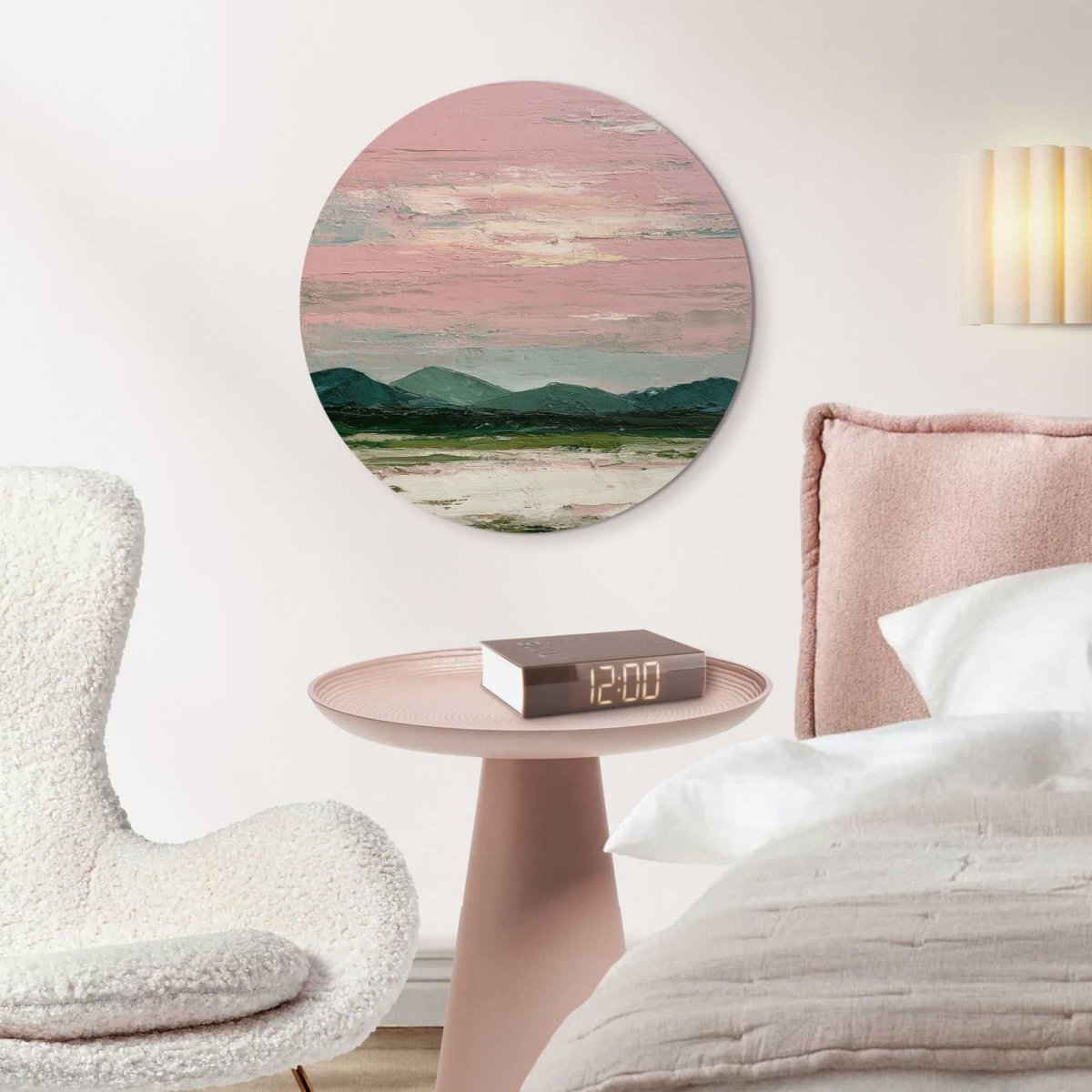 Glasschilderij Bergen in roze wolken II 50 Rond - Reinders