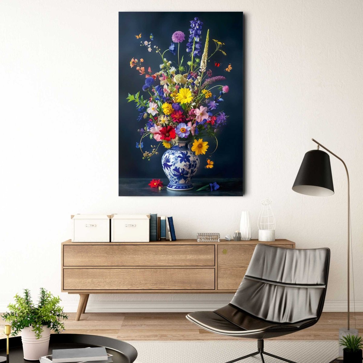 Glasschilderij Delfts Blauw bloemen 116x78 - Reinders