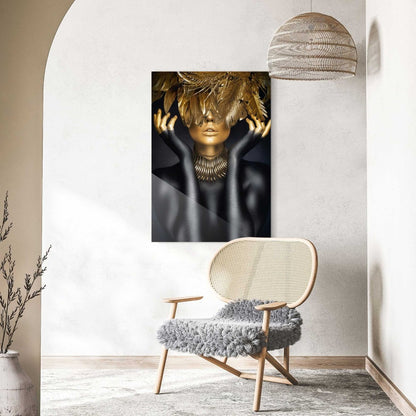 Glasschilderij Golden Feathers 100x70 - Deco Glas - Reinders