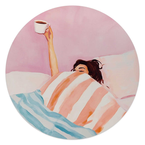 Glasschilderij Koffie in bed 50 Rond