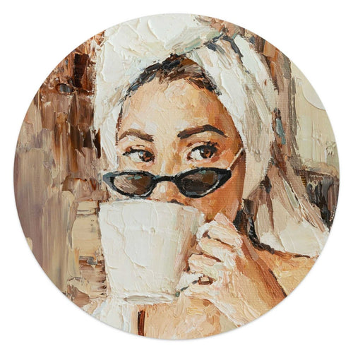 Glasschilderij Ochtendkoffie 50 Rond