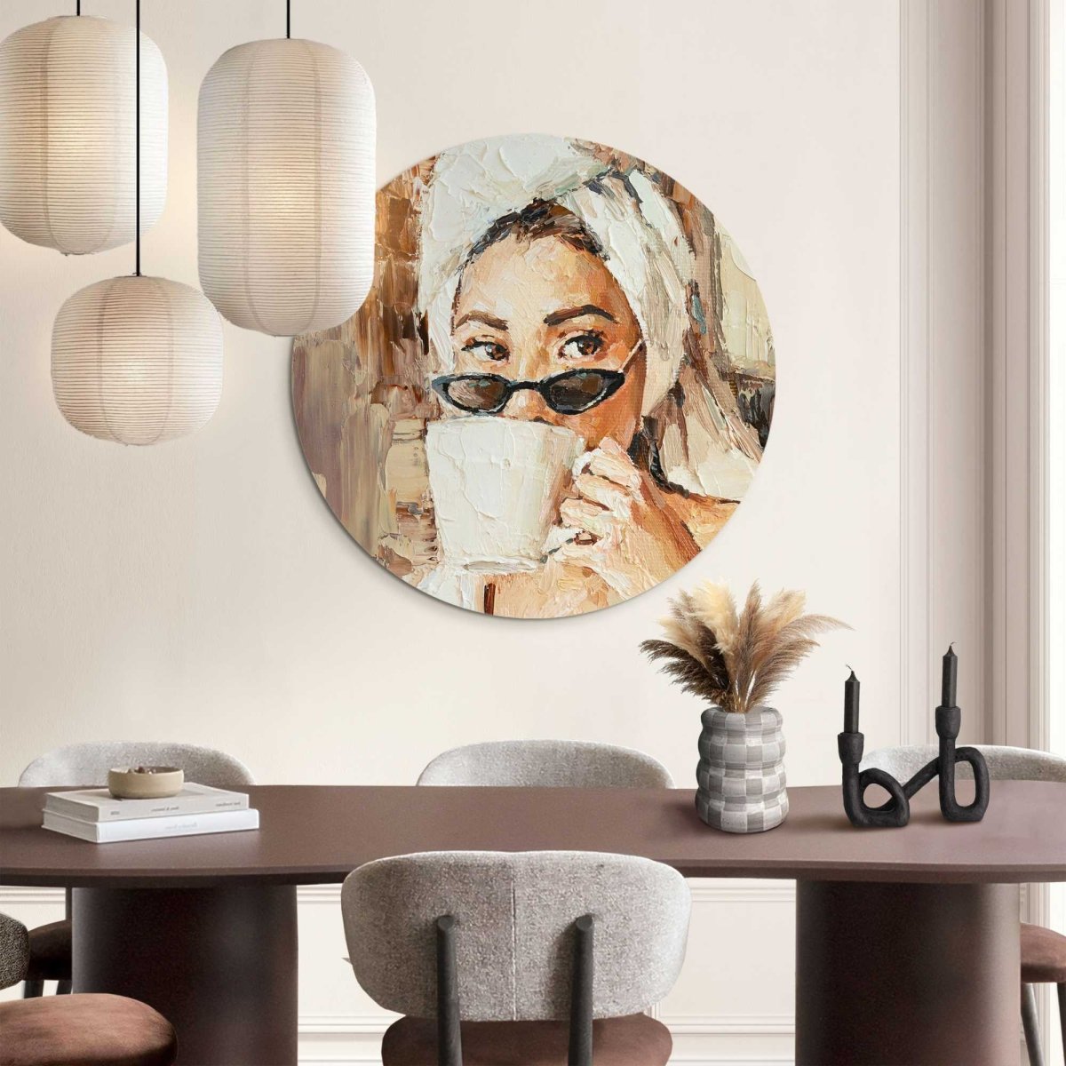 Glasschilderij Ochtendkoffie 70 Rond - Reinders