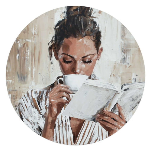 Glasschilderij Ochtendkoffie met een Boek I 70 Rond
