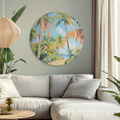 Glasschilderij Pad met palmbomen 70 Rond - Reinders