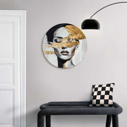 Glasschilderij Vrouw met gouddetail 50 Rond - Reinders