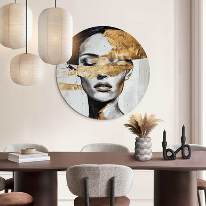 Glasschilderij Vrouw met gouddetail 70 Rond - Reinders