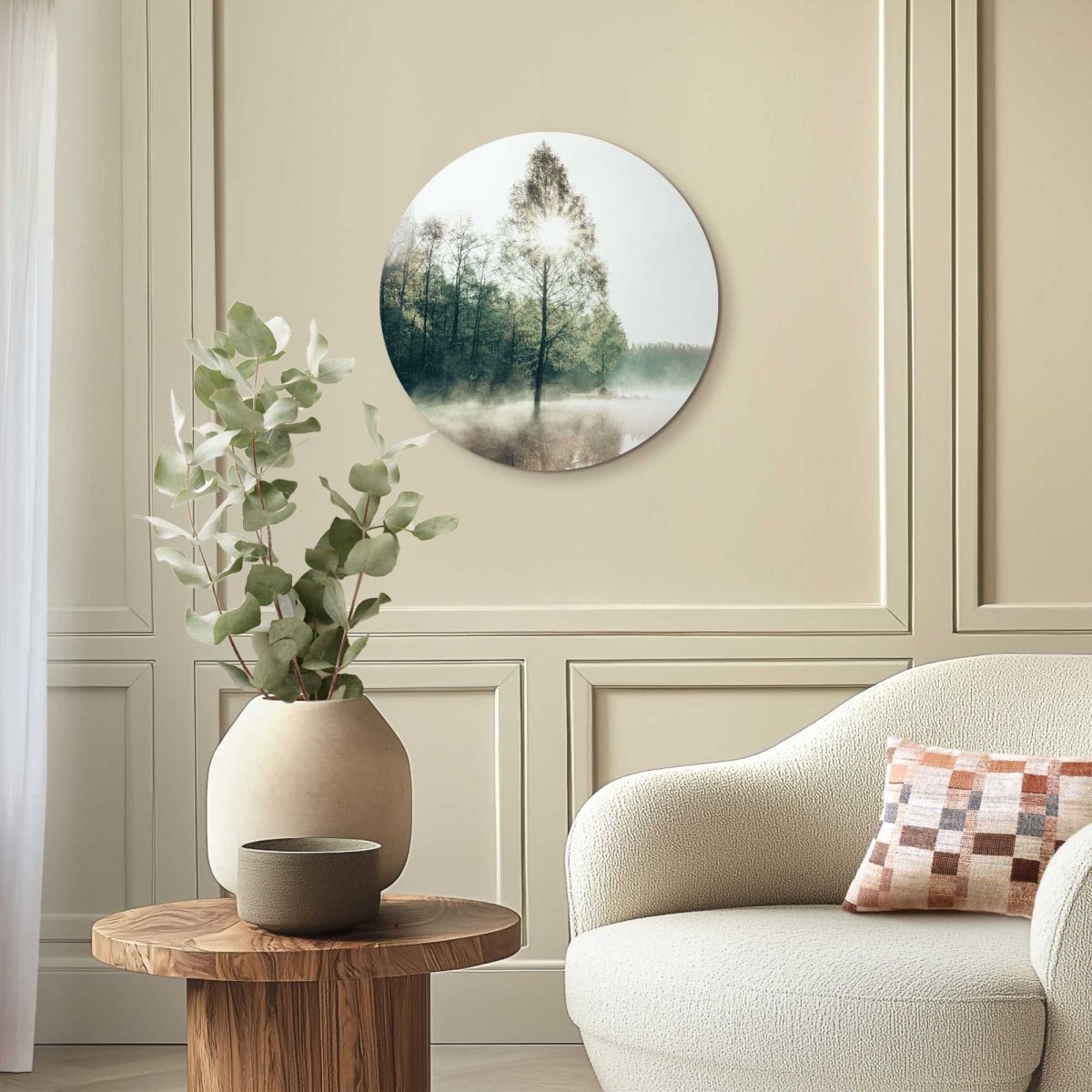Glasschilderij Zon door de boom 50 Rond - Reinders