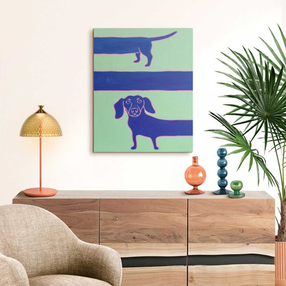 Schilderij Blauwe Teckel 50x40 - Deco Panel - Reinders