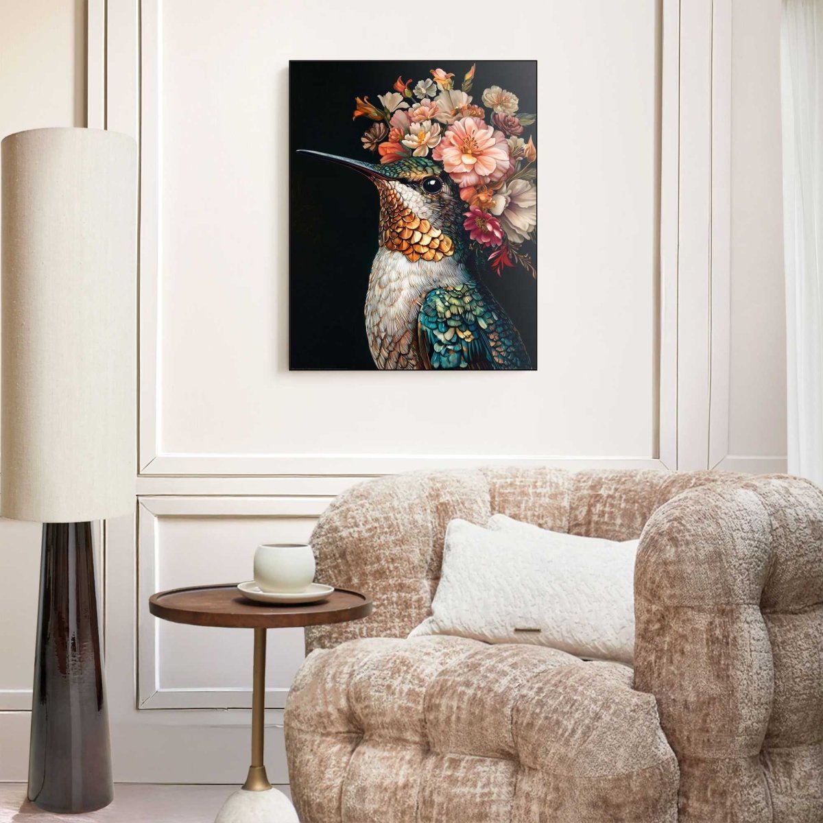 Schilderij Kolibrie met bloemenkroon 40x50 - Framed Panel - Reinders