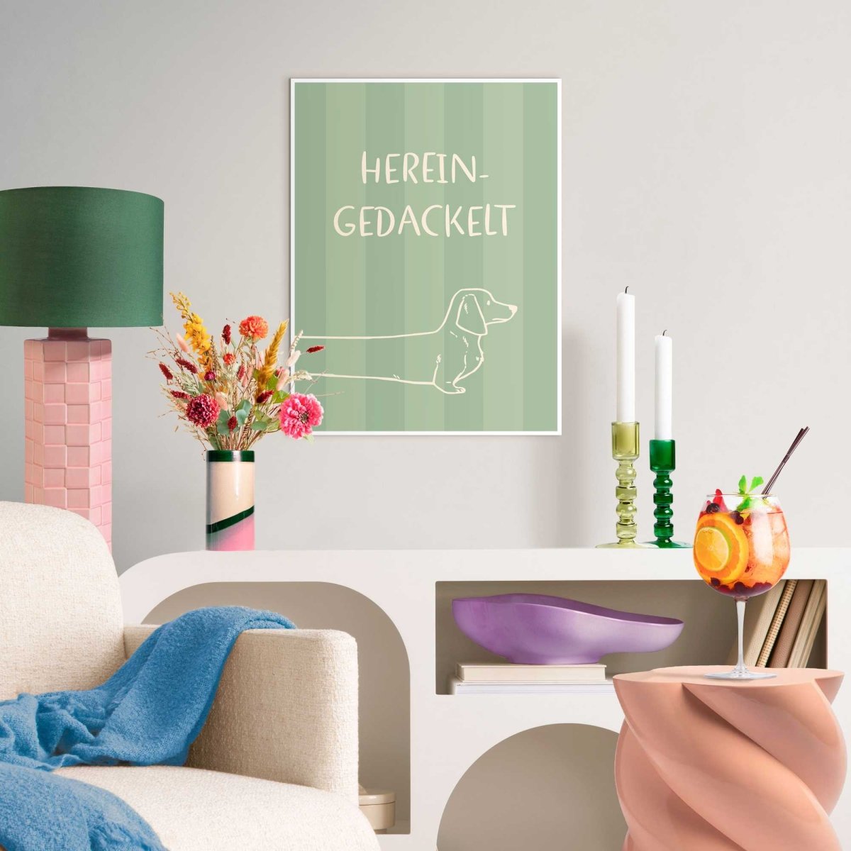 Schilderij Naar binnen gewaggeld - rood 40x30 - Slim Frame - Reinders
