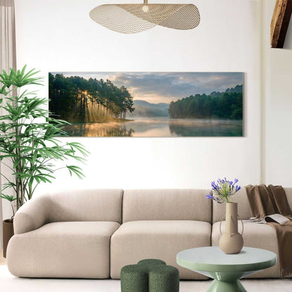 Schilderij Ochtendzon op het meer 52x156 - Framed Panel - Reinders