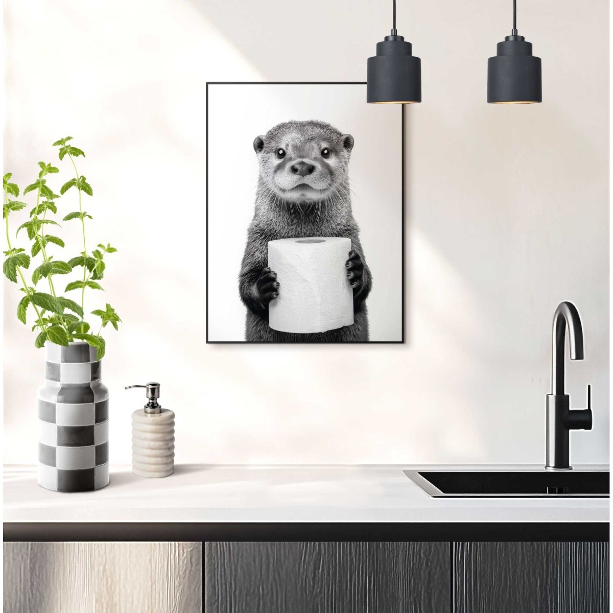 Schilderij Otter met toiletpapier 40x30 - Slim Frame - Reinders
