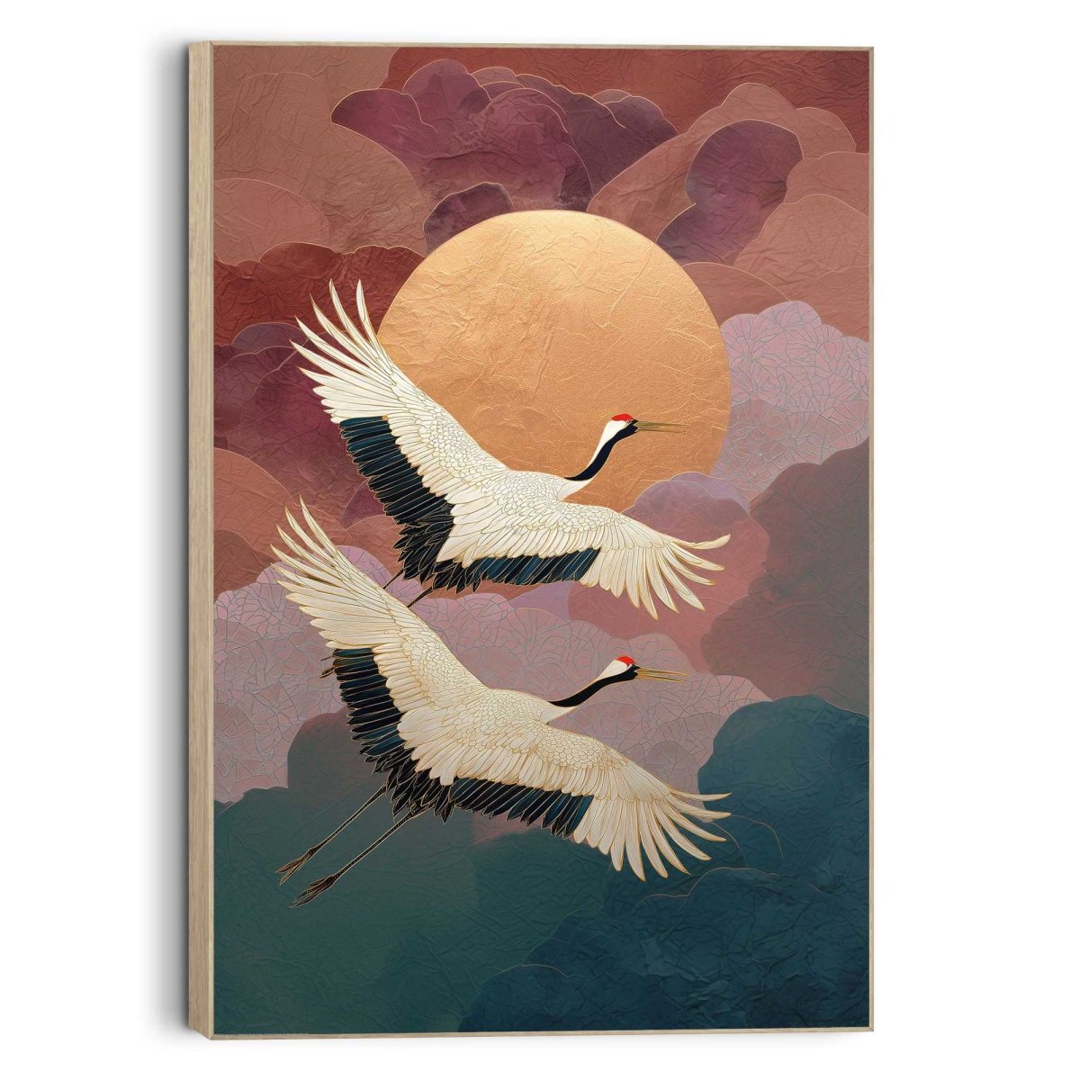 Schilderij Vliegende Kraanvogels 60x90 - Framed Panel - Reinders