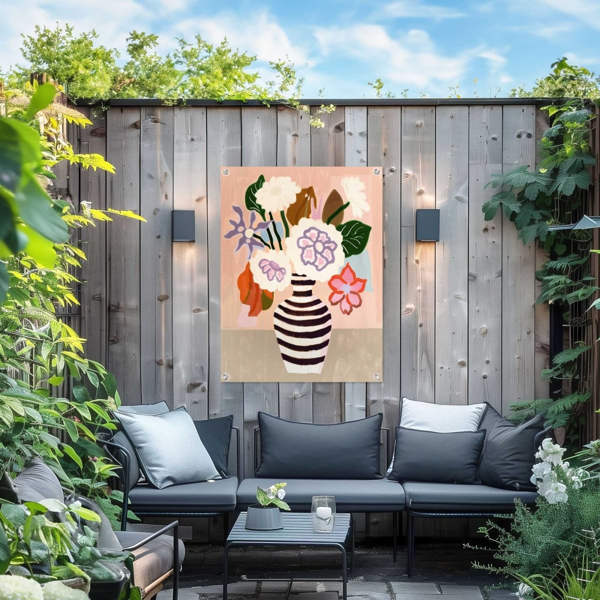 Tuinposter Black White Striped Vase 80x60 - Reinders