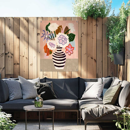 Tuinposter Black White Striped Vase 80x60 - Reinders