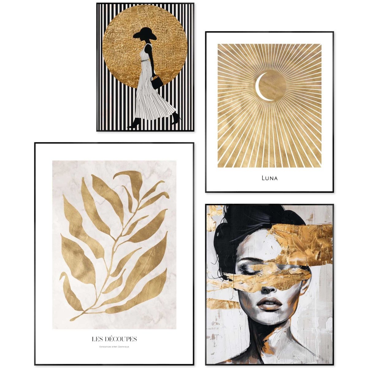 Wanddecoratieset in verschillende formaten Gouden details 70x50 - Slim Frame - Reinders