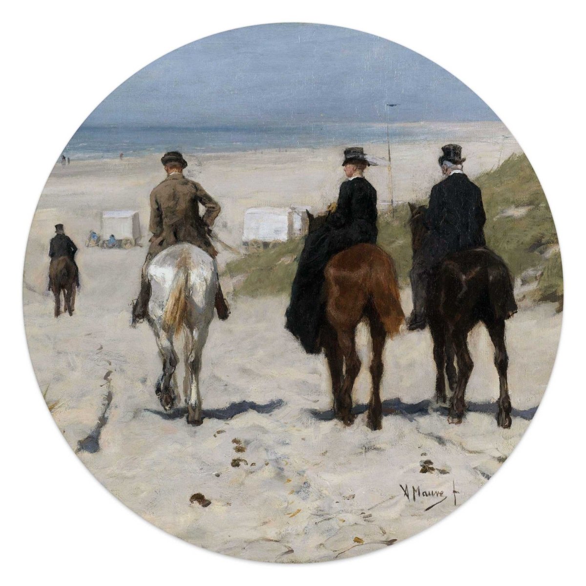 Glasschilderij Anton Mauve Morgenrit langs het strand 50 Rond - Reinders