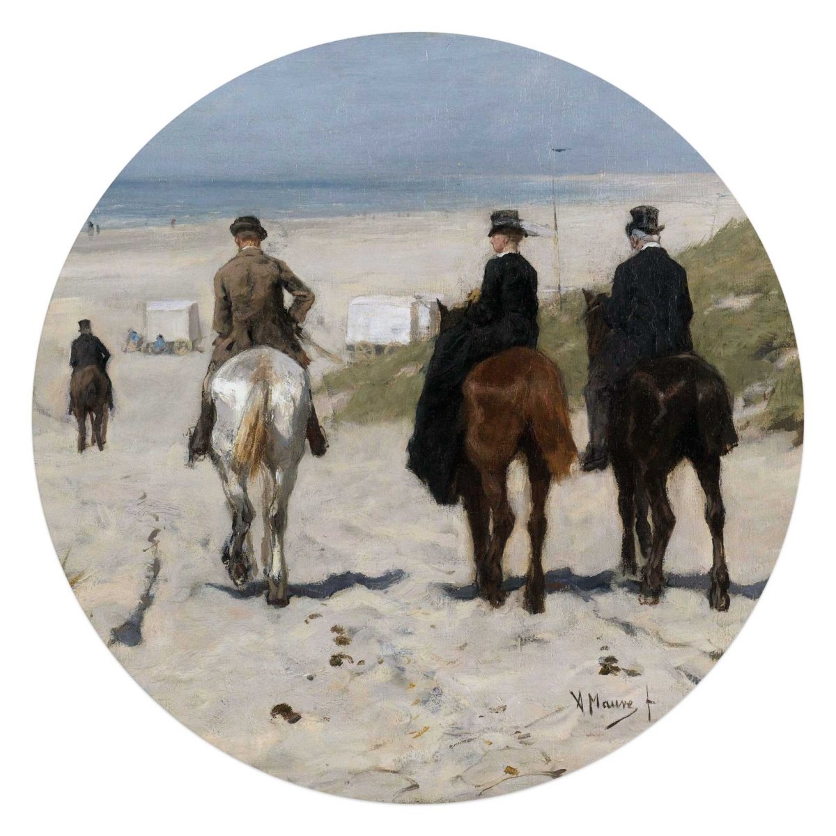 Glasschilderij Anton Mauve Morgenrit langs het strand 70 Rond - Reinders