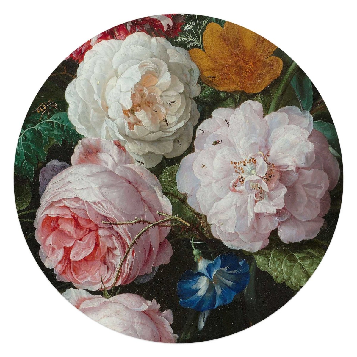 Glasschilderij De Heem Stilleven met bloemen 70 Rond - Reinders