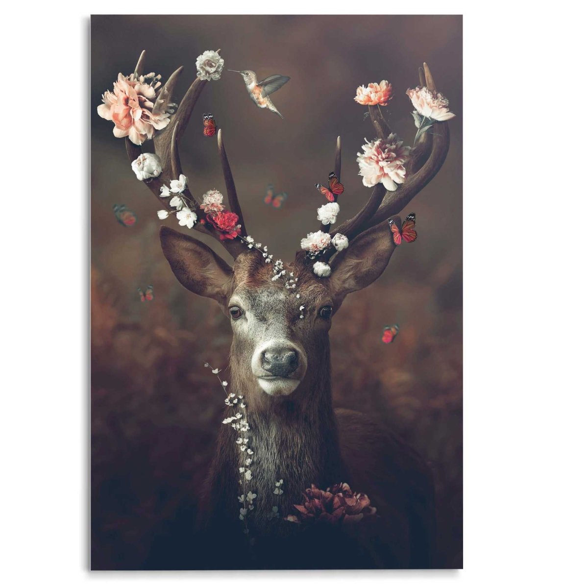 Glasschilderij Edelhert met bloemen 116x78 - Reinders