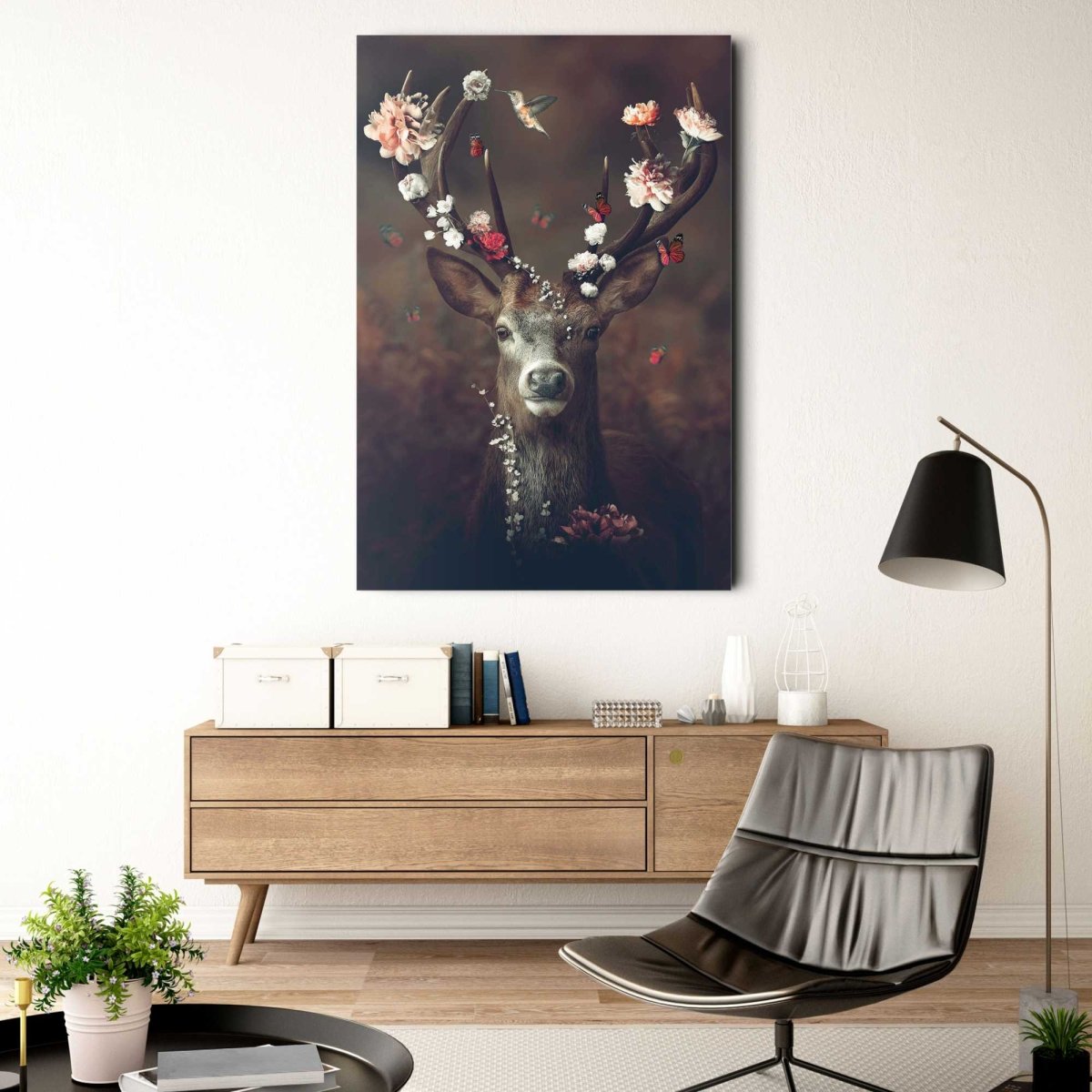 Glasschilderij Edelhert met bloemen 116x78 - Reinders