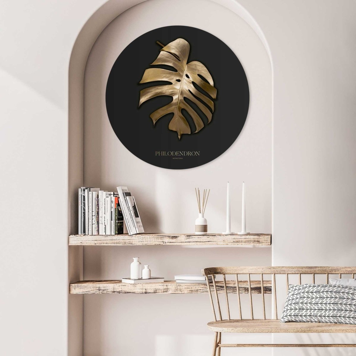 Glasschilderij Monstera Goud 70 Rond - Reinders