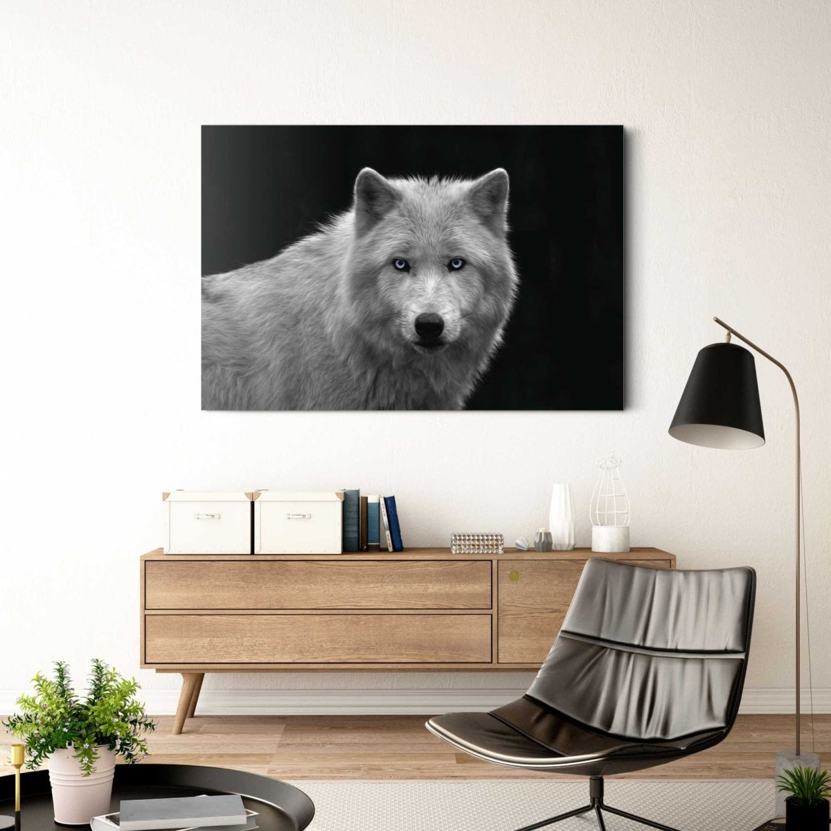 Glasschilderij Witte wolf 78x116 - Reinders