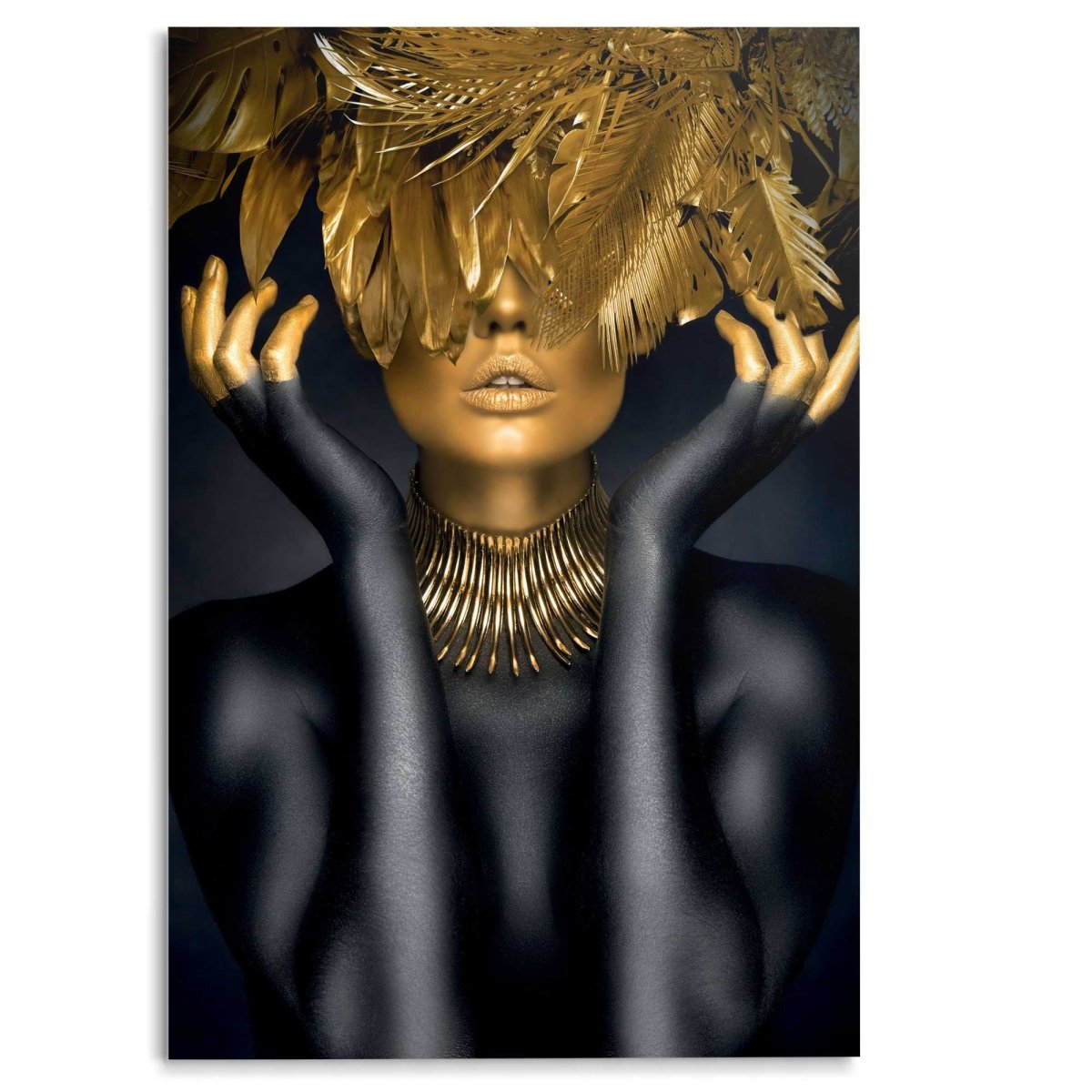 Glasschilderij Woman with golden feathers 116x78 - Reinders