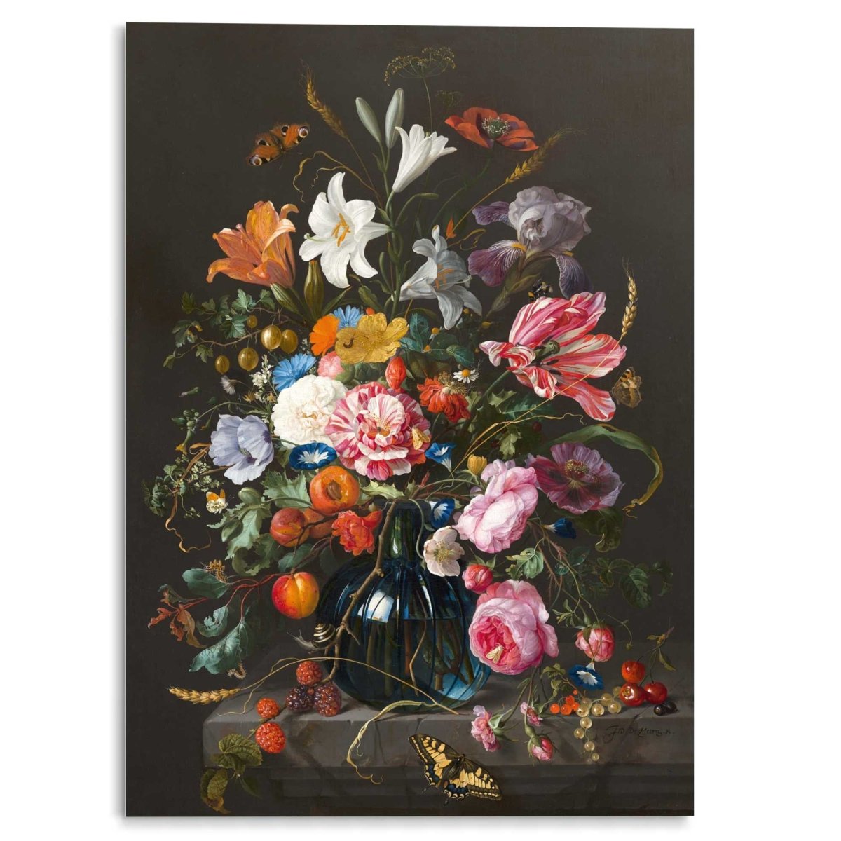 Plexiglasschilderij De Heem Stilleven met bloemen op vaas 140x100 - Reinders