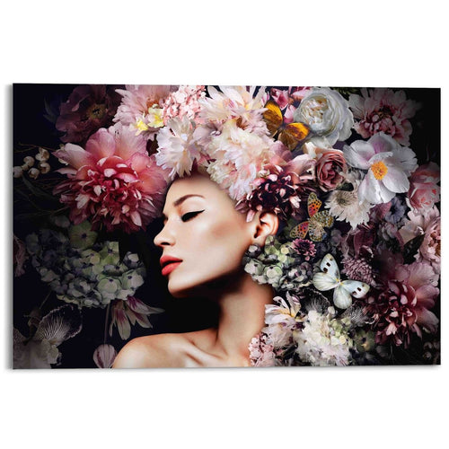 Plexiglasschilderij Vrouw met bloemenhoed  80x120
