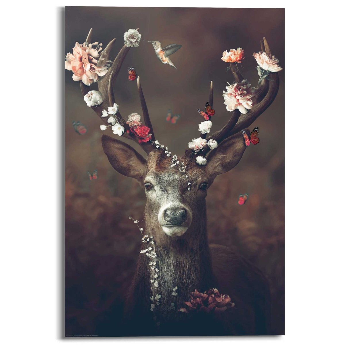 Schilderij Hert bloemen 90x60 - Reinders