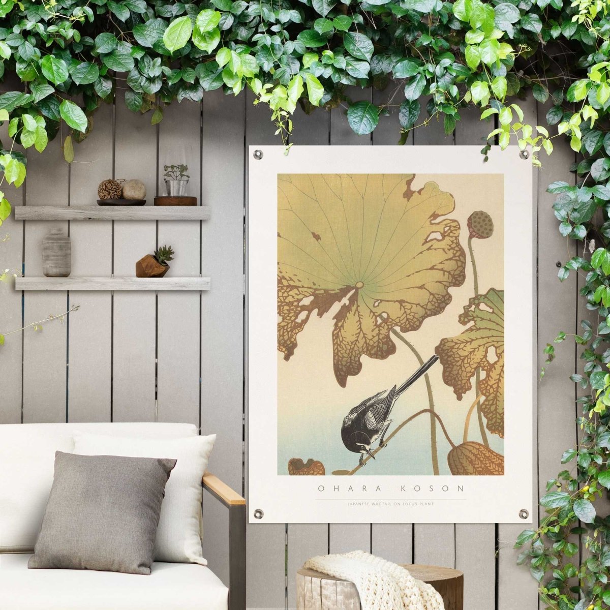 Tuinposter Kwikstaart op Lotusplant 80x60 - Reinders