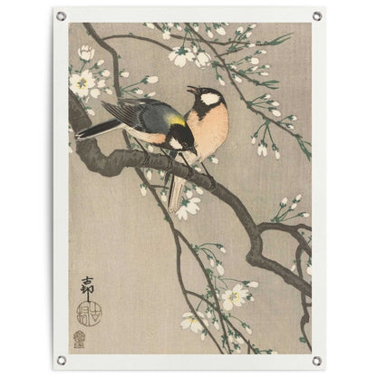 Tuinposter Ohara Koson Koolmezen op bloesemtak 80x60 - Reinders