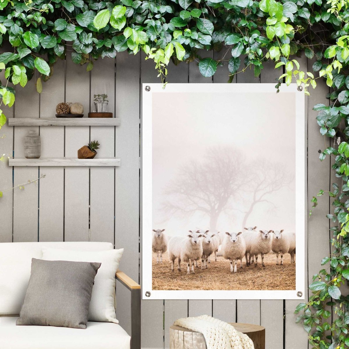 Tuinposter Schaap in de mist 80x60 - Reinders